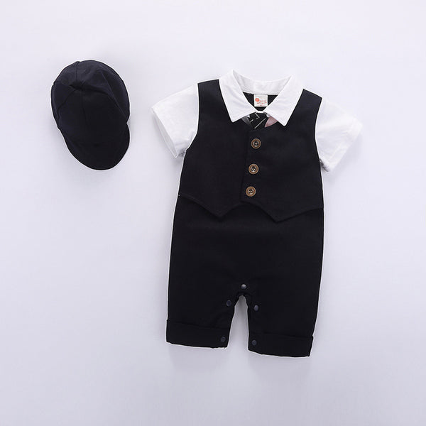 Combi-Baby d'Été - Style Gentleman Britannique avec Chapeau