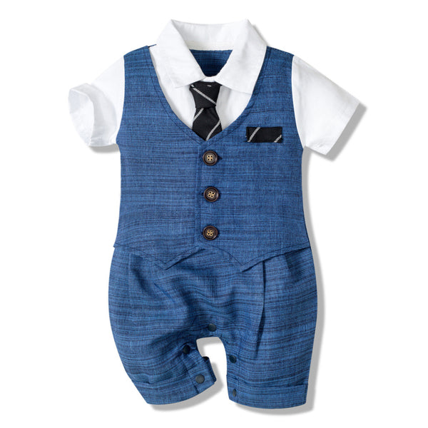 Combi-Baby d'Été pour Garçon - Style Gentleman en Coton